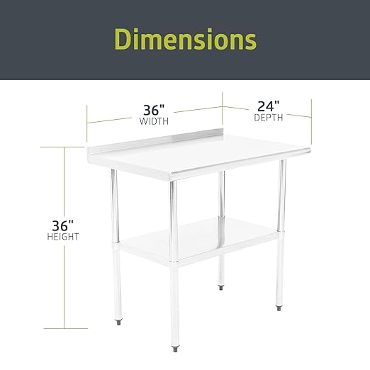 Fuerza NSF Certified Stainless Steel Kitchen Prep and Work Table 36" x 24" - SchoolOutlet