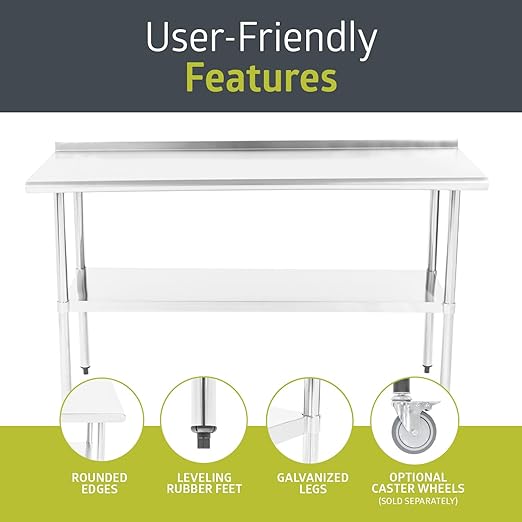 Fuerza NSF Certified Stainless Steel Kitchen Prep and Work Table 60" x 24" - SchoolOutlet