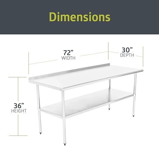 Fuerza NSF Certified Stainless Steel Kitchen Prep and Work Table 72" x 30" - SchoolOutlet