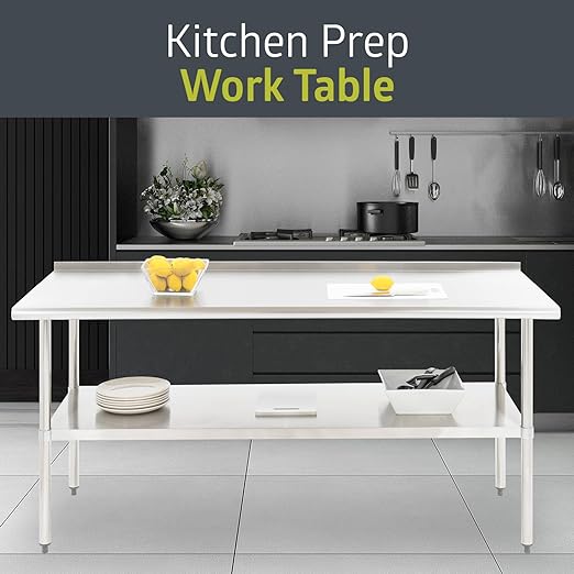 Fuerza NSF Certified Stainless Steel Kitchen Prep and Work Table 72" x 30" - SchoolOutlet