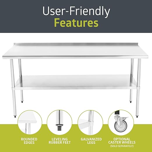 Fuerza NSF Certified Stainless Steel Kitchen Prep and Work Table 72" x 30" - SchoolOutlet