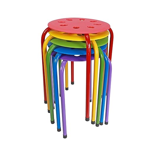 Fuerza Multipurpose Plastic Stool Chairs, Flexible Multi - Color Stacking Seating (Pack of 5) - SchoolOutlet