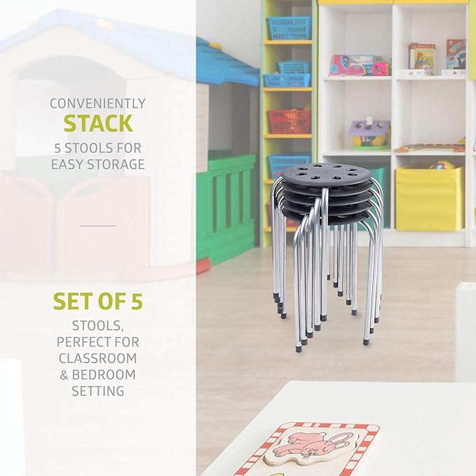 Fuerza Multipurpose Stool Chairs 16 Gauge Steel Stackable Classroom Seating (Pack of 5) - SchoolOutlet