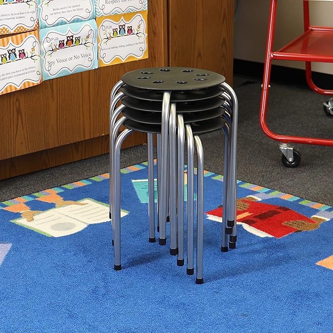 Fuerza Multipurpose Stool Chairs 16 Gauge Steel Stackable Classroom Seating (Pack of 5) - SchoolOutlet