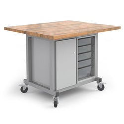 Haskell Education Explorer Series Maker Table with Butcher Block Top, 1 Bin Storage Module, 1 Single Storage Module with Door - 48"W x 42"D x 36.5"H (MK1BD.4248.P2)