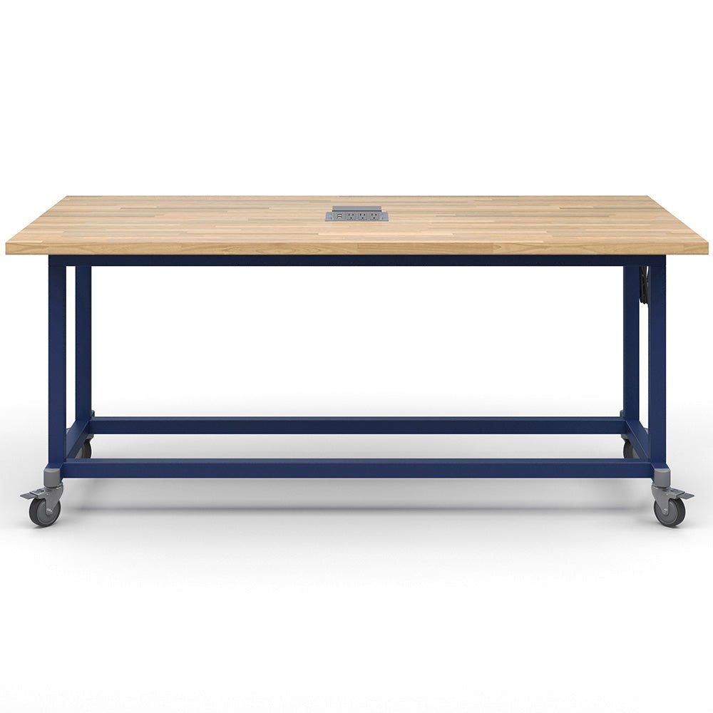 Haskell Education Maker Table with Butcher Block Top, Locking Caster with Power Unit - 36.5"H x 84"W x 42"D (MK1Exxxxx - 4284) - SchoolOutlet