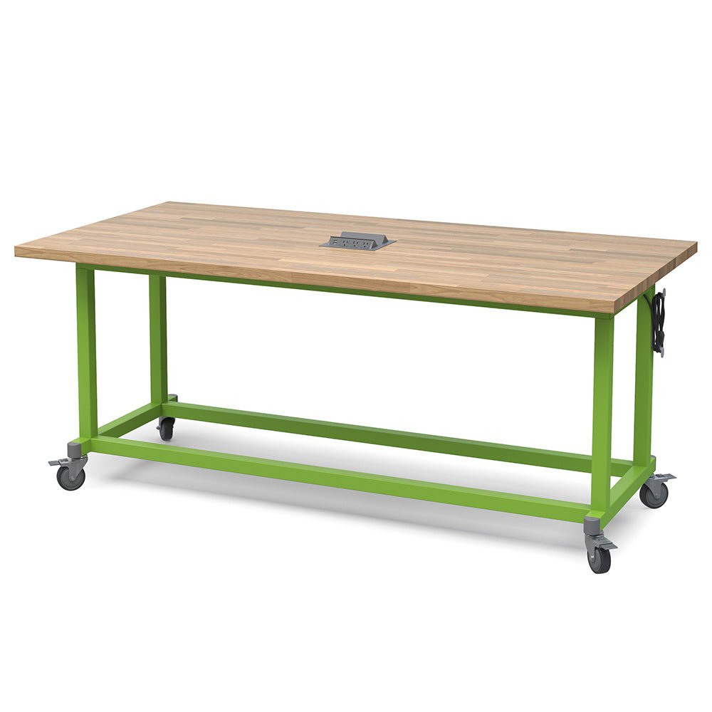 Haskell Education Maker Table with Butcher Block Top, Locking Caster with Power Unit - 36.5"H x 84"W x 42"D (MK1Exxxxx - 4284) - SchoolOutlet