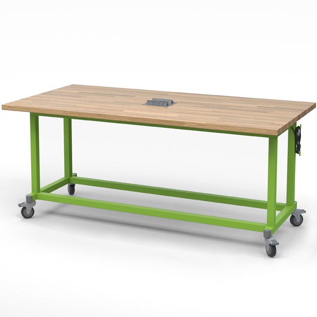 Haskell Education Maker Table with Butcher Block Top, Locking Caster with Power Unit - 36.5"H x 84"W x 42"D (MK1Exxxxx - 4284) - SchoolOutlet