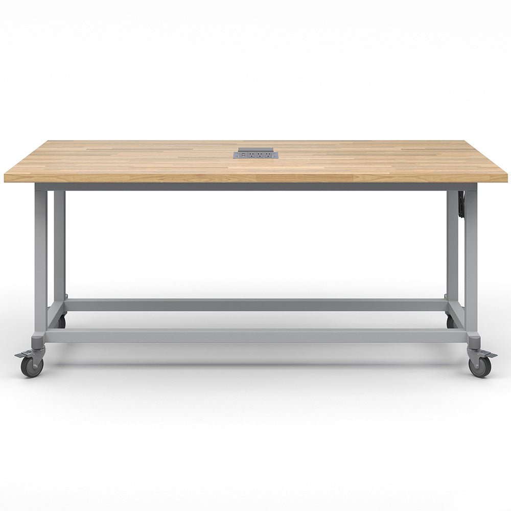 Haskell Education Maker Table with Butcher Block Top, Locking Caster with Power Unit - 36.5"H x 84"W x 42"D (MK1Exxxxx - 4284) - SchoolOutlet