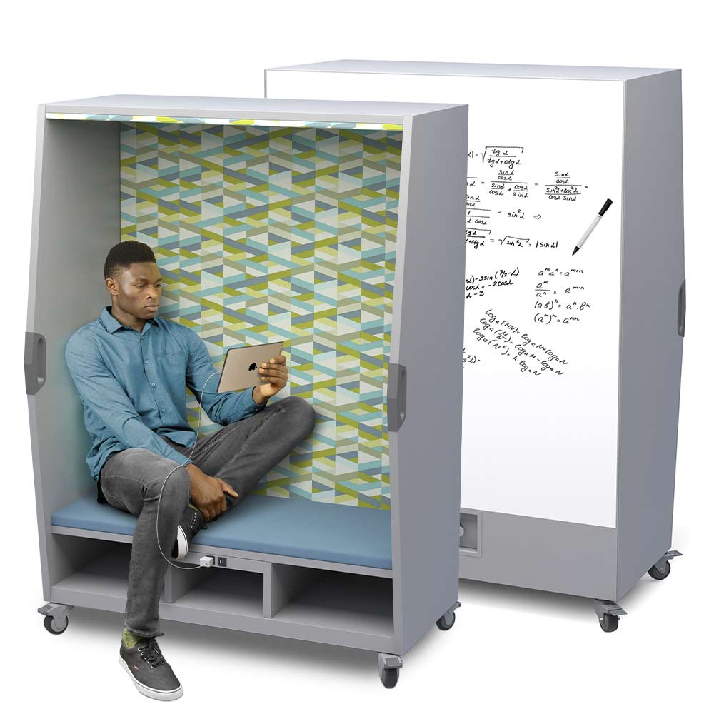 Haskell Education Explorer Series Think Nook, Fabric Seat, Back & Ceiling, Cubby Storage, Magnetic White Board Backing with Power Module - 47"W x 66"H x 26.5"D (THKNK01E) - SchoolOutlet