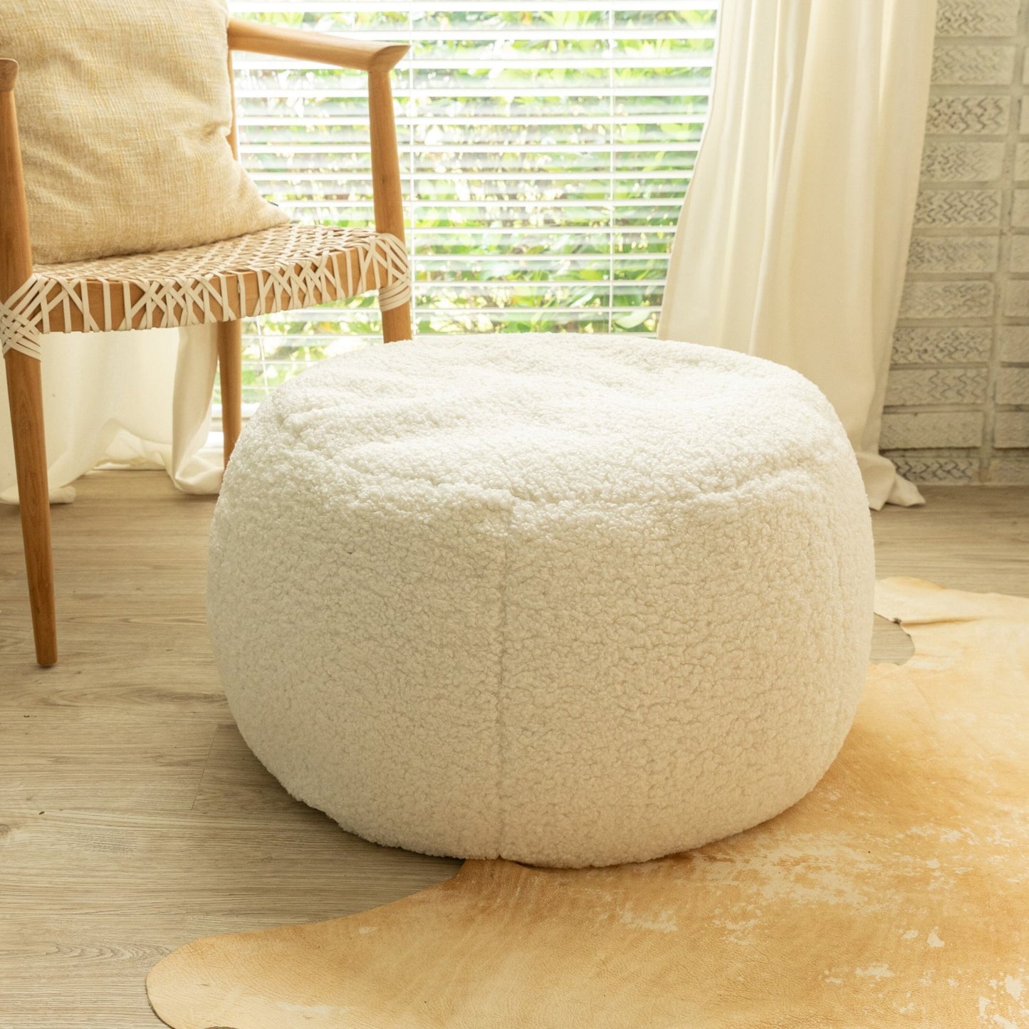 Jaxx Ellis Ottoman Shearling Faux - Lamb Plush Pouf for Modern Interior Design, Large (19384) - SchoolOutlet