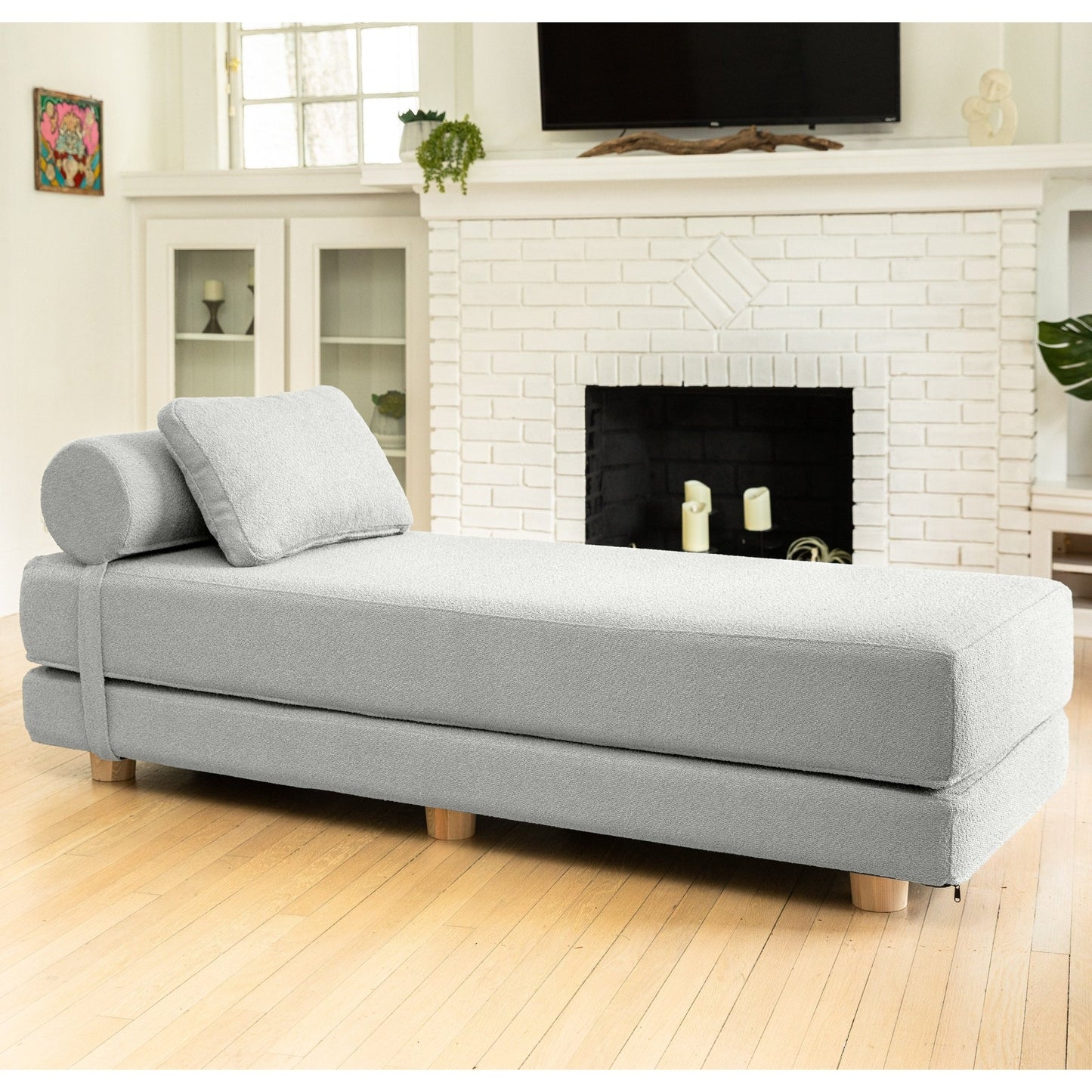 Jaxx Avida Daybed - Fold Out Queen Sleeper - Premium Boucle: Sleek and Modern Lounge for Relaxing and Overnight Guests (19436) - SchoolOutlet