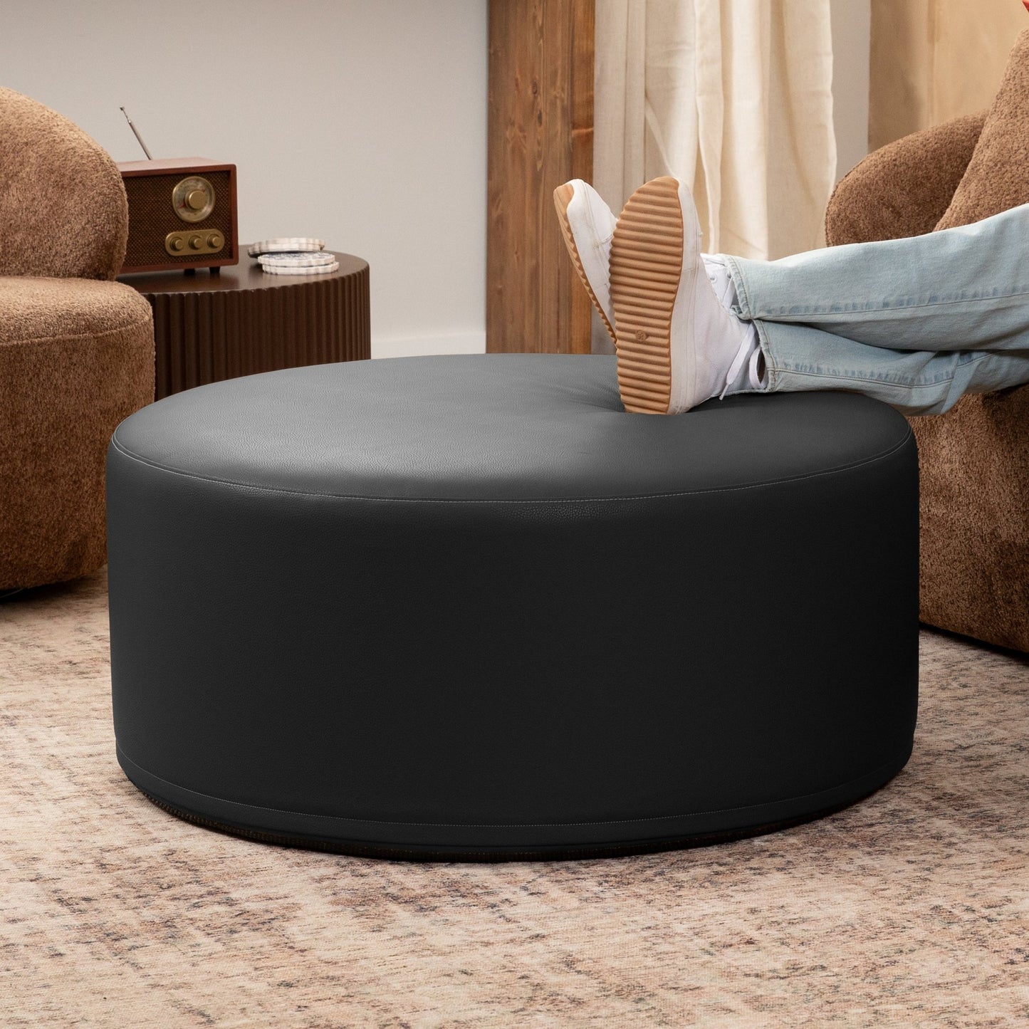 Jaxx Candler Round Couch Ottoman - Oversized Giant Coffee Table & Foot Rest, 36" - Premium Faux Leather (19786) - SchoolOutlet