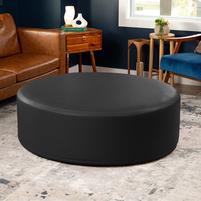 Jaxx Candler Round Couch Ottoman - Oversized Giant Coffee Table & Foot Rest, 48" - Premium Faux Leather (19787) - SchoolOutlet
