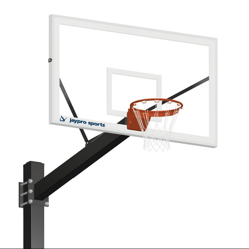 Jaypro Basketball System - Titan™ - (Powder Coated) Black (6" x 6" Pole with 6 ft. Offset) - 72" Glass Backboard (770 - CV - XX) - SchoolOutlet