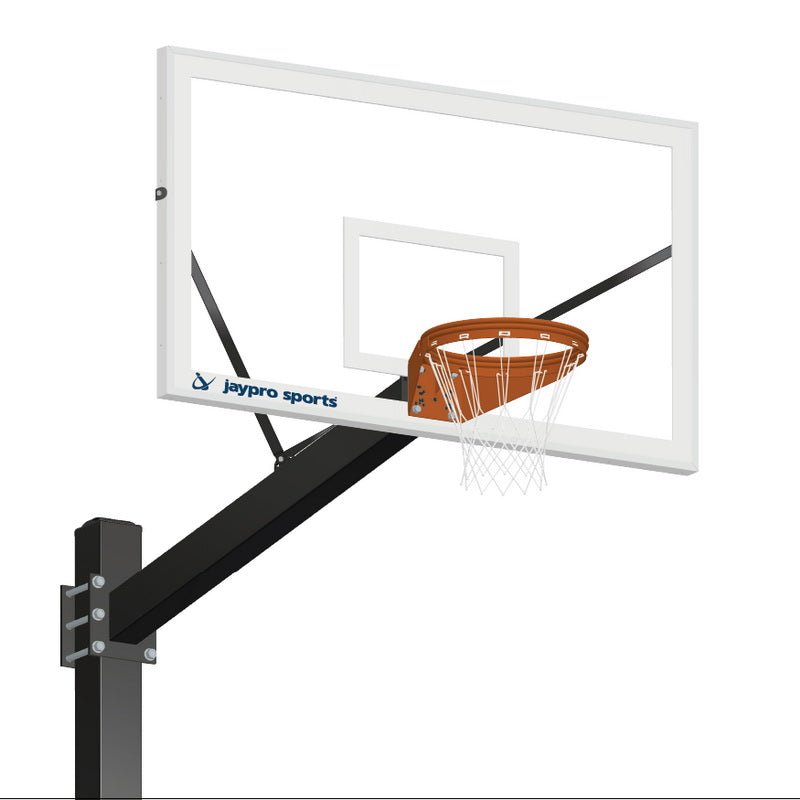 Jaypro Basketball System - Titan™ - (Powder Coated) Black (6" x 6" Pole with 6 ft. Offset) - 72" Glass Backboard, Surface Mount, Playground Goal (772 - CV - UG) - SchoolOutlet