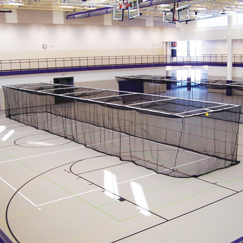 Jaypro Sports Batting Cages - Ceiling Suspended, Retractable - 11' H x 12' W x 70' D - 1 - 3/4" Mesh - Baseball (BBC - 700B) - SchoolOutlet