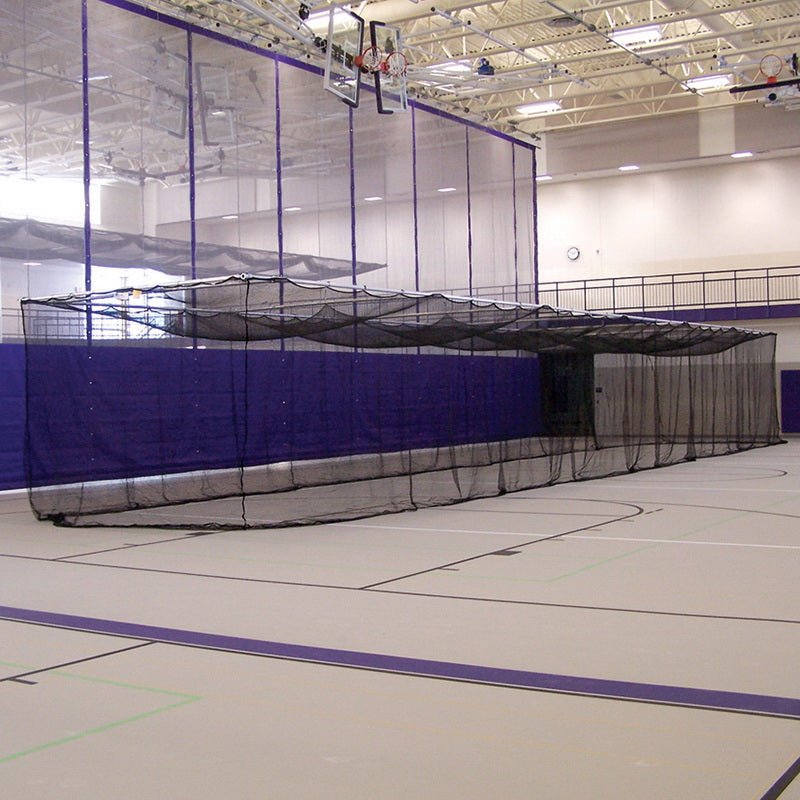 Jaypro Sports Batting Cages - Ceiling Suspended, Retractable - 11' H x 12' W x 70' D - 1 - 3/4" Mesh - Baseball (BBC - 700B) - SchoolOutlet