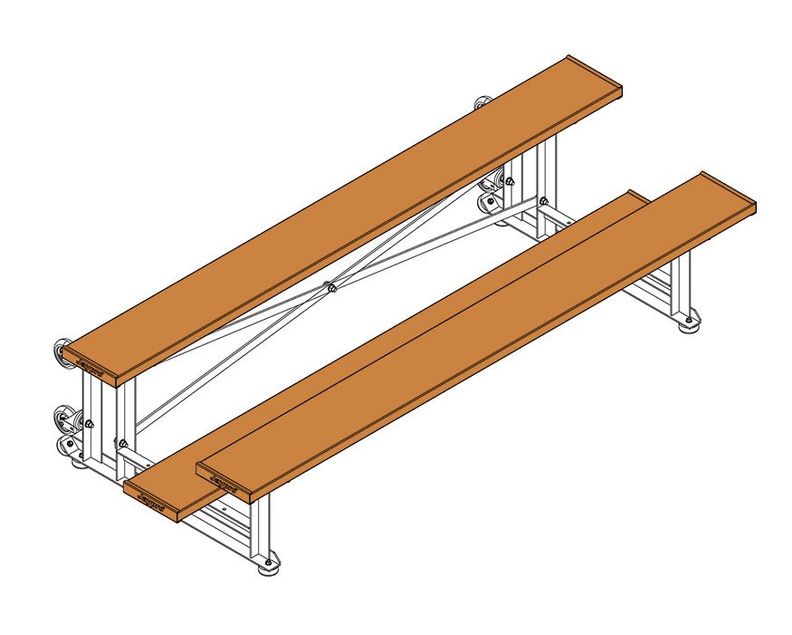 Jaypro Sports Bleacher - 2 Row - Tip & Roll, Single Foot Plank, Powder Coated - 7.5' L ( BLCH - 275TRGPC) - SchoolOutlet