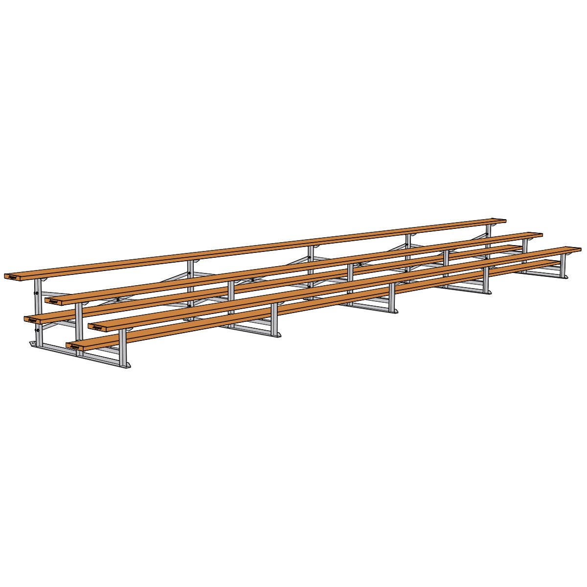 Jaypro Sports Bleacher - 3 Row - Single Foot Plank, Aluminum & Steel Bleachers, Powder Coated - 27' L (BLCH - 327PC) - SchoolOutlet