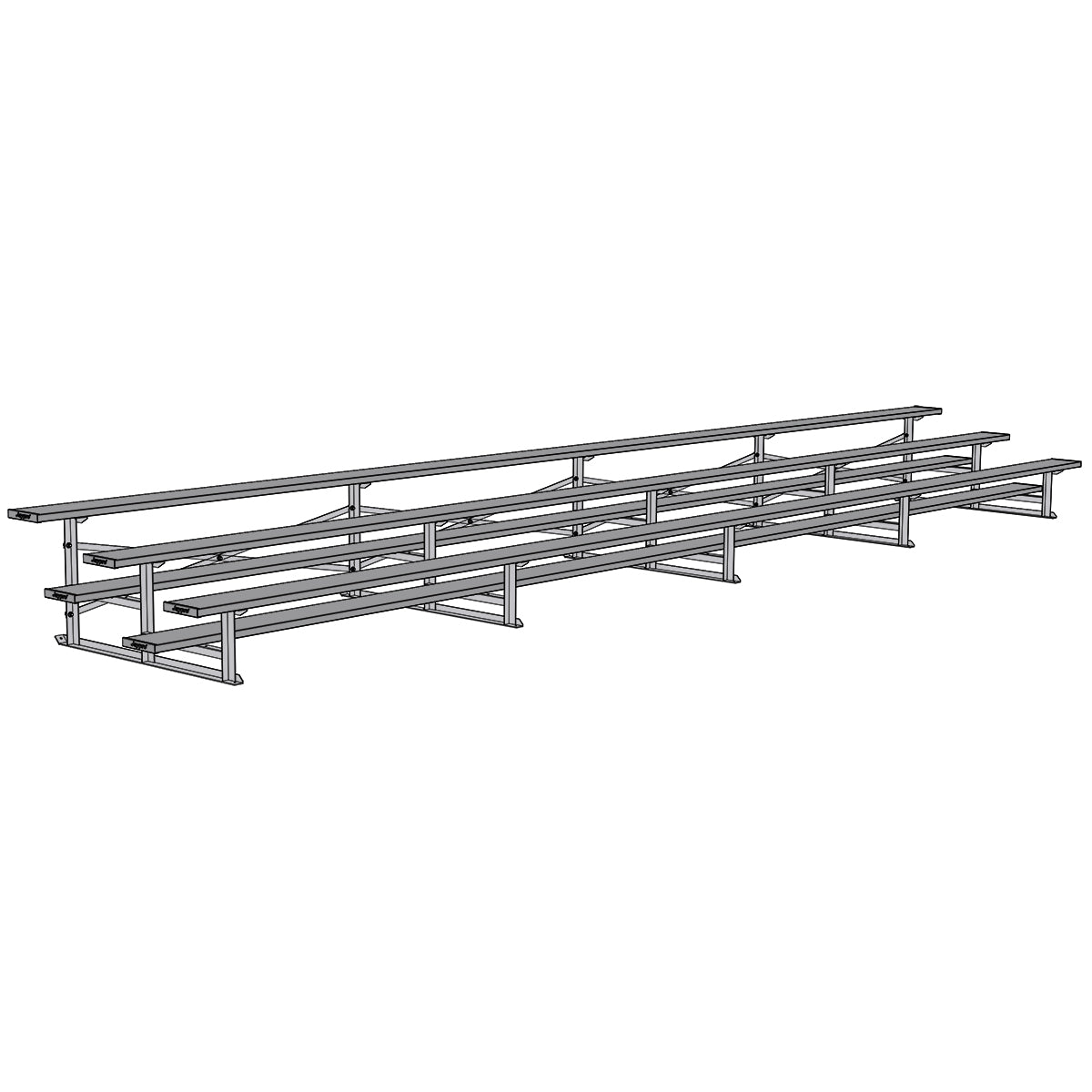 Jaypro Sports Bleacher - 3 Row - Single Foot Plank, Aluminum & Steel Bleachers, Powder Coated - 27' L (BLCH - 327PC) - SchoolOutlet