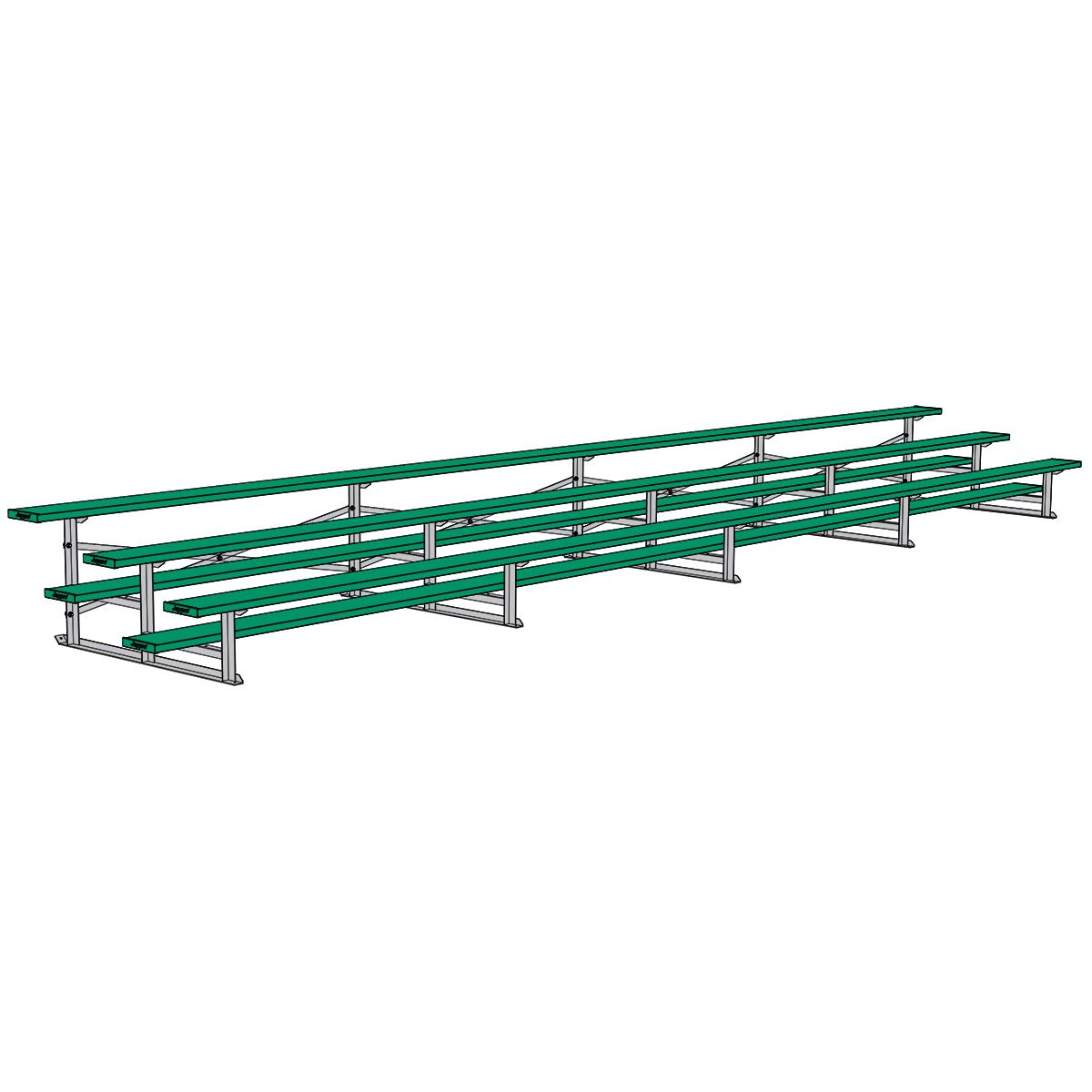 Jaypro Sports Bleacher - 3 Row - Single Foot Plank, Aluminum & Steel Bleachers, Powder Coated - 27' L (BLCH - 327PC) - SchoolOutlet