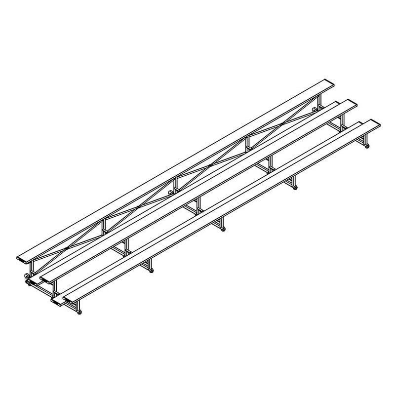 Jaypro Sports Bleacher - 3 Row - Tip & Roll, Single Foot Plank - 27' L (BLCH - 327TRG) - SchoolOutlet