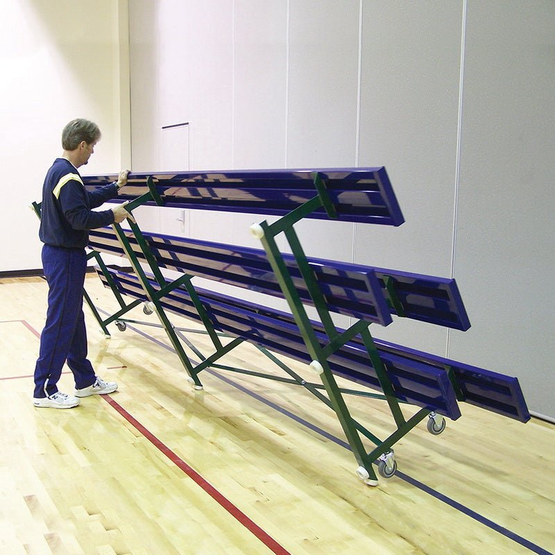 Jaypro Sports Bleacher - 3 Row - Tip & Roll, Single Foot Plank - 27' L (BLCH - 327TRG) - SchoolOutlet