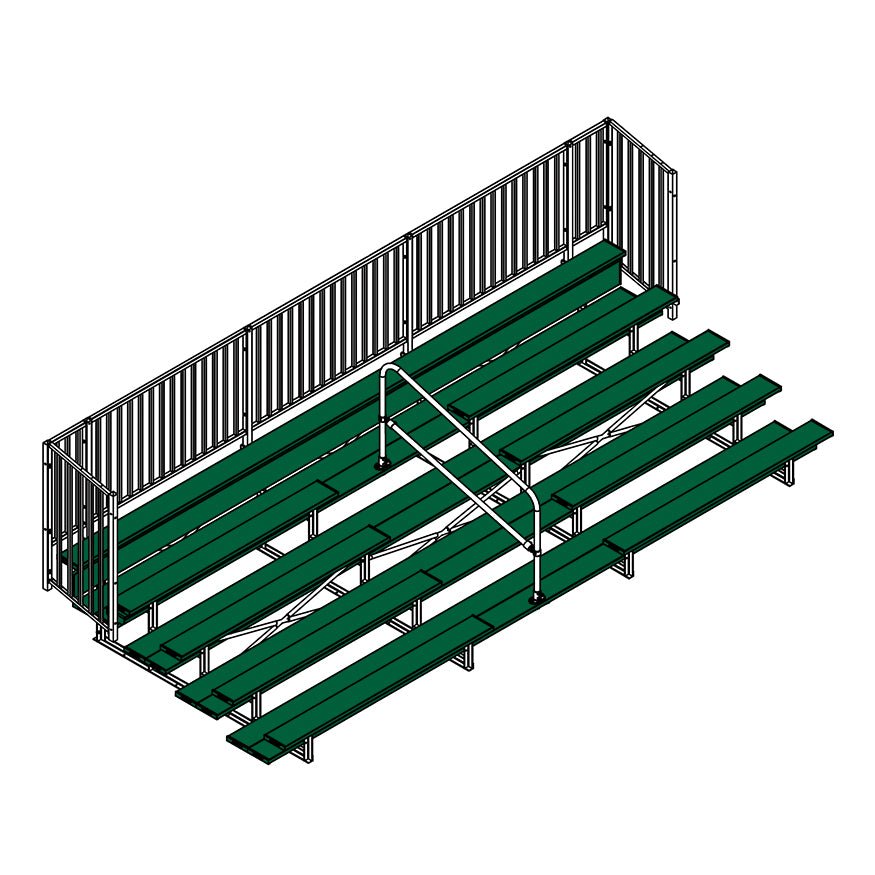 Jaypro Sports Bleacher - 5 Row - Double Foot Plank with Guard Rail & Aisle, Powder Coated - 21' L (BLCH - 521ASGRPC) - SchoolOutlet