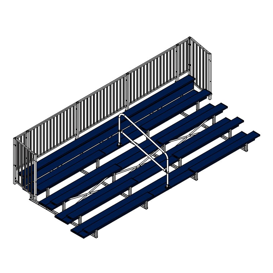 Jaypro Sports Bleacher - 5 Row - Double Foot Plank with Guard Rail & Aisle, Powder Coated - 21' L (BLCH - 521ASGRPC) - SchoolOutlet