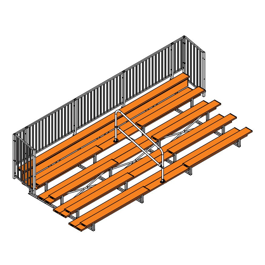 Jaypro Sports Bleacher - 5 Row - Double Foot Plank with Guard Rail & Aisle, Powder Coated - 21' L (BLCH - 521ASGRPC) - SchoolOutlet