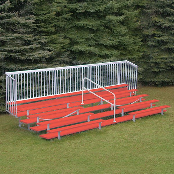 Jaypro Sports Bleacher - 5 Row - Double Foot Plank with Guard Rail & Aisle, Powder Coated - 21' L (BLCH - 521ASGRPC) - SchoolOutlet