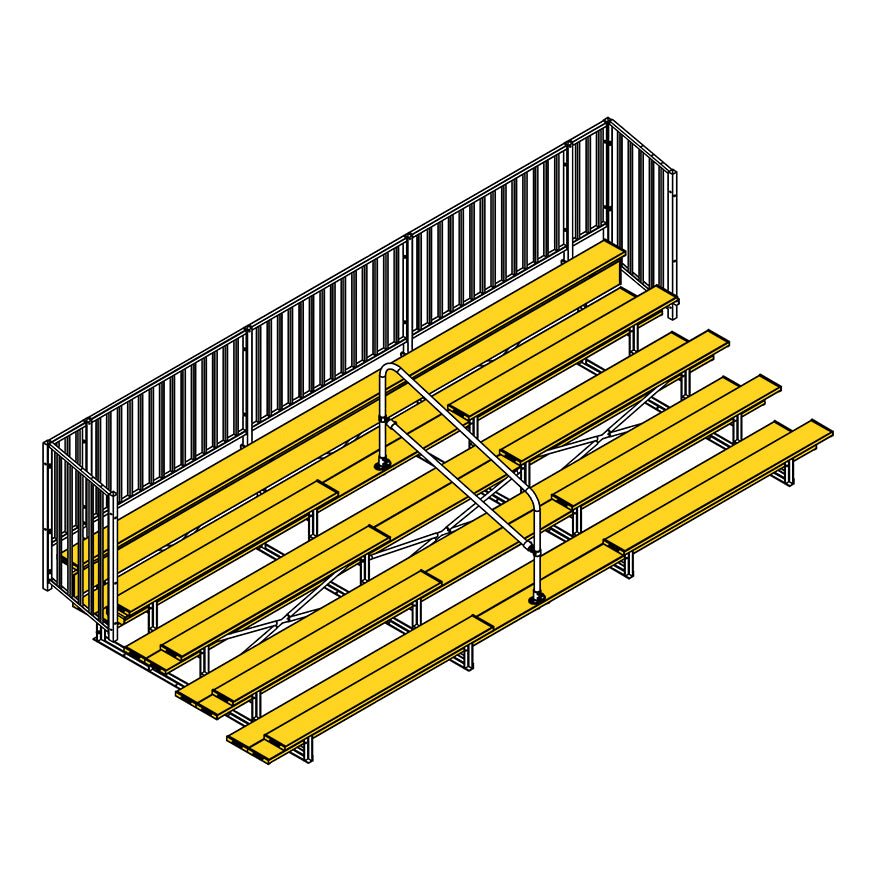 Jaypro Sports Bleacher - 5 Row - Double Foot Plank with Guard Rail & Aisle, Powder Coated - 21' L (BLCH - 521ASGRPC) - SchoolOutlet