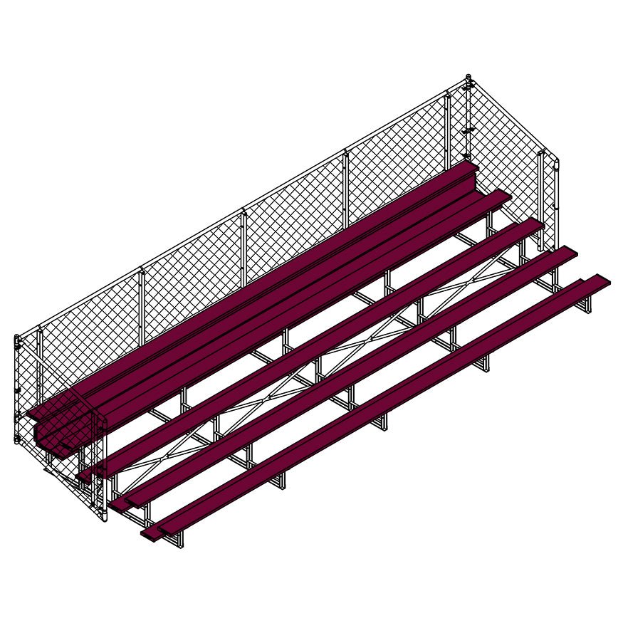 Jaypro Sports Bleacher - 5 Row - Single Foot Plank with Chain Link Rail, Powder Coated - 27' L (BLCH - 527CPC) - SchoolOutlet