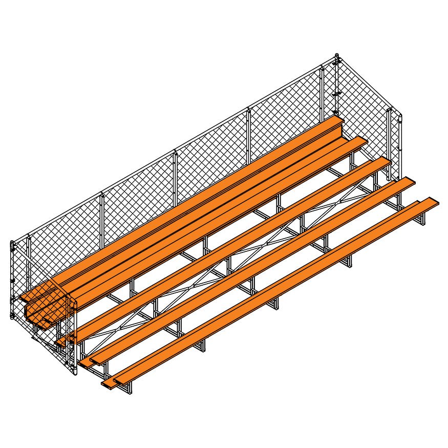 Jaypro Sports Bleacher - 5 Row - Single Foot Plank with Chain Link Rail, Powder Coated - 27' L (BLCH - 527CPC) - SchoolOutlet