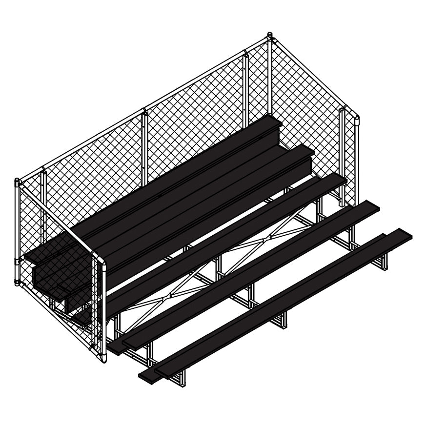 Jaypro Sports Bleacher - 5 Row - Single Foot Plank with Chain Link Rai, Powder Coatedl - 15' L (BLCH - 5CPC) - SchoolOutlet