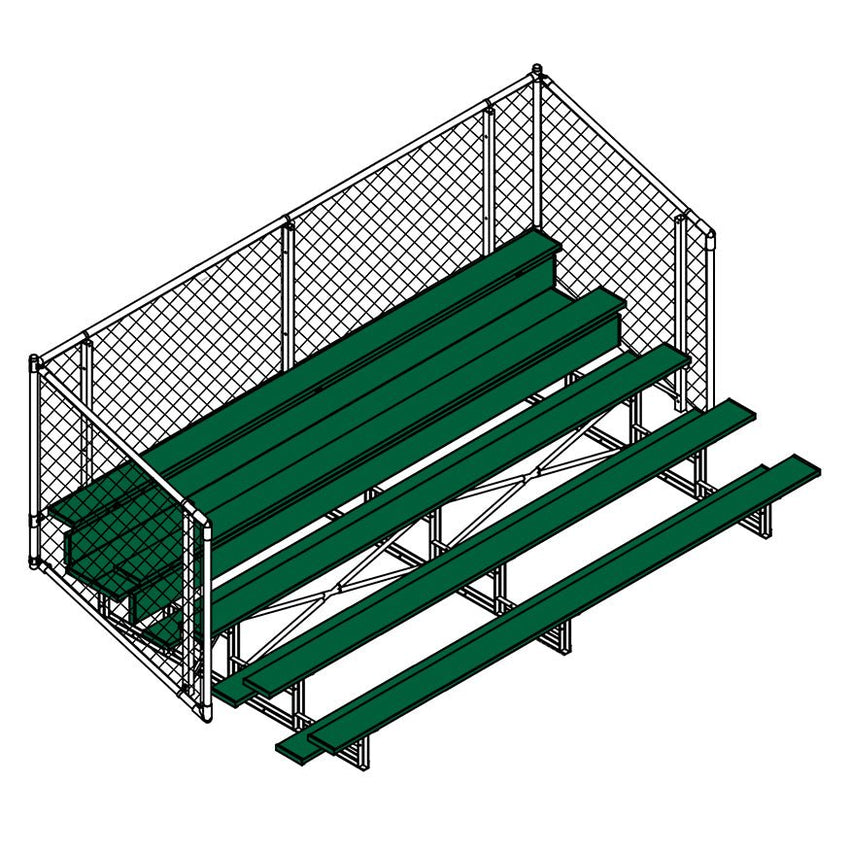 Jaypro Sports Bleacher - 5 Row - Single Foot Plank with Chain Link Rai, Powder Coatedl - 15' L (BLCH - 5CPC) - SchoolOutlet