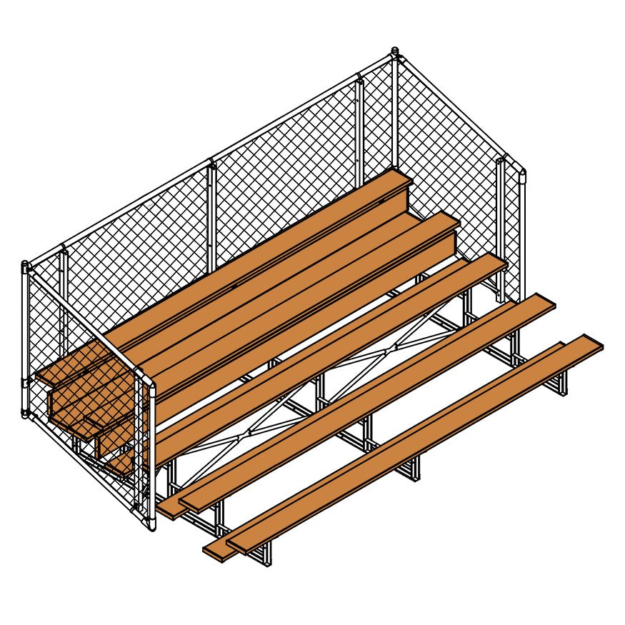 Jaypro Sports Bleacher - 5 Row - Single Foot Plank with Chain Link Rai, Powder Coatedl - 15' L (BLCH - 5CPC) - SchoolOutlet