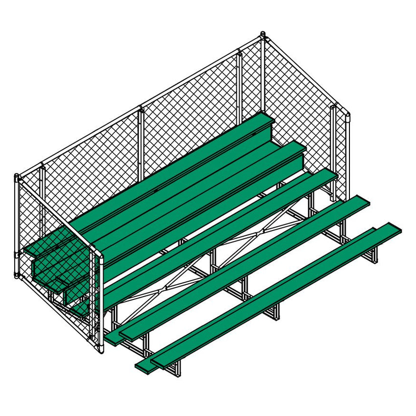 Jaypro Sports Bleacher - 5 Row - Single Foot Plank with Chain Link Rai, Powder Coatedl - 15' L (BLCH - 5CPC) - SchoolOutlet