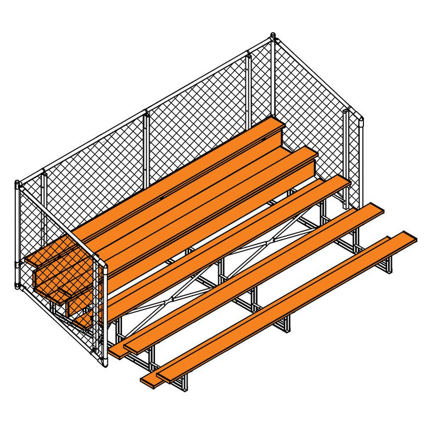 Jaypro Sports Bleacher - 5 Row - Single Foot Plank with Chain Link Rai, Powder Coatedl - 15' L (BLCH - 5CPC) - SchoolOutlet