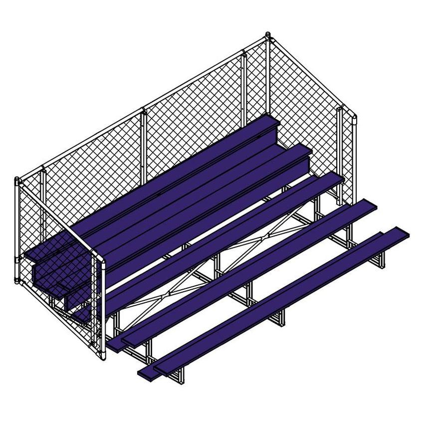 Jaypro Sports Bleacher - 5 Row - Single Foot Plank with Chain Link Rai, Powder Coatedl - 15' L (BLCH - 5CPC) - SchoolOutlet