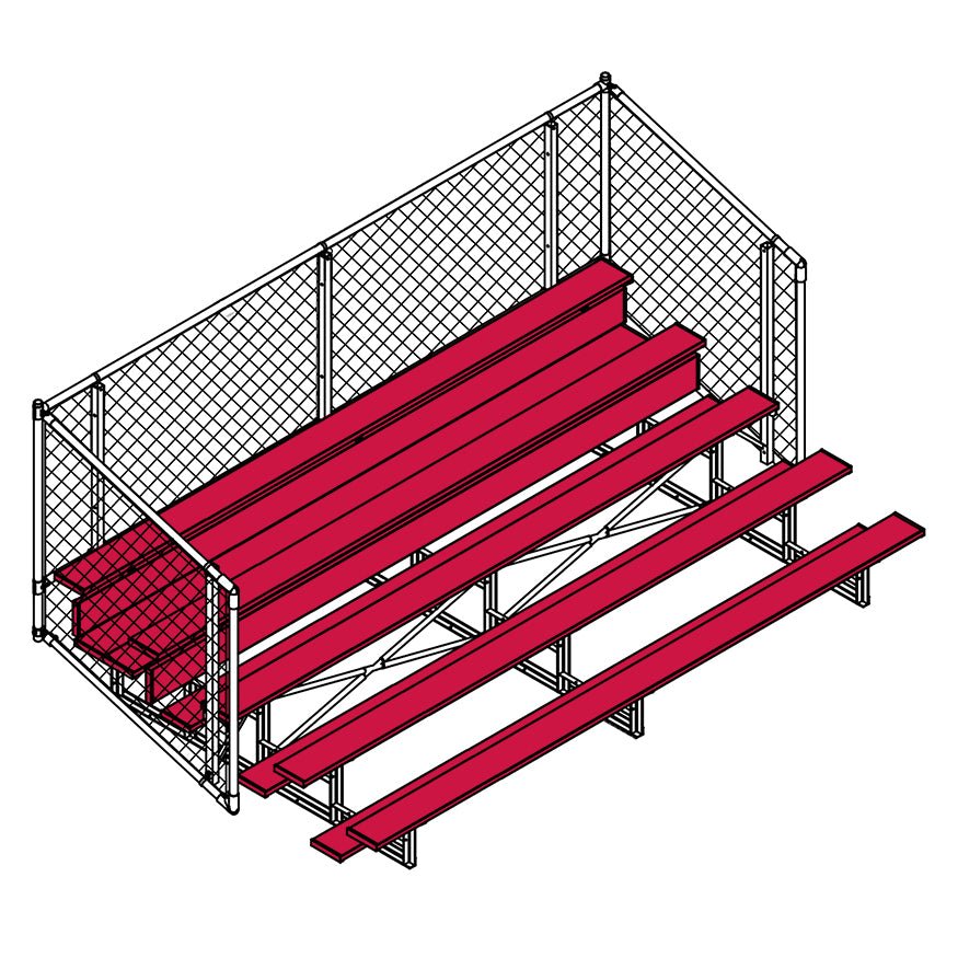 Jaypro Sports Bleacher - 5 Row - Single Foot Plank with Chain Link Rai, Powder Coatedl - 15' L (BLCH - 5CPC) - SchoolOutlet