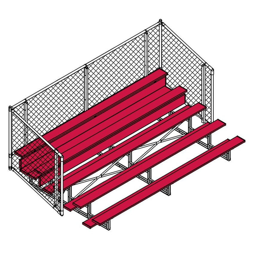 Jaypro Sports Bleacher - 5 Row - Single Foot Plank with Chain Link Rai, Powder Coatedl - 15' L (BLCH - 5CPC) - SchoolOutlet