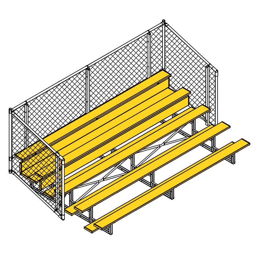 Jaypro Sports Bleacher - 5 Row - Single Foot Plank with Chain Link Rai, Powder Coatedl - 15' L (BLCH - 5CPC) - SchoolOutlet