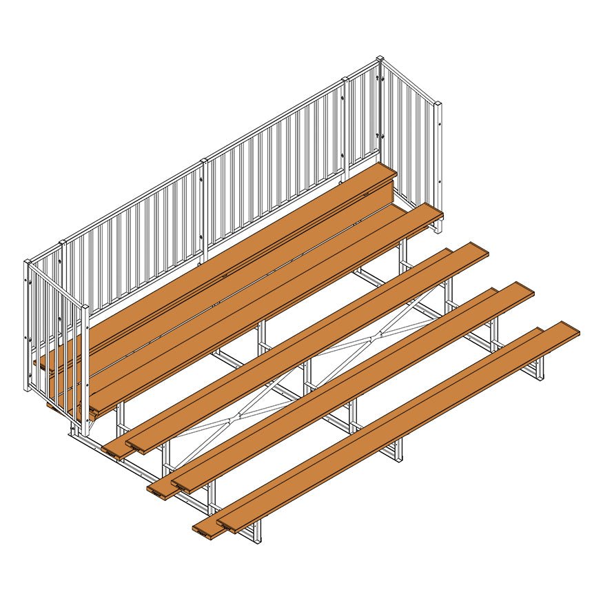 Jaypro Sports Bleacher - 5 Row - Single Foot Plank with Guard Rail, Powder Coated - 15' L (BLCH - 5GRPC) - SchoolOutlet