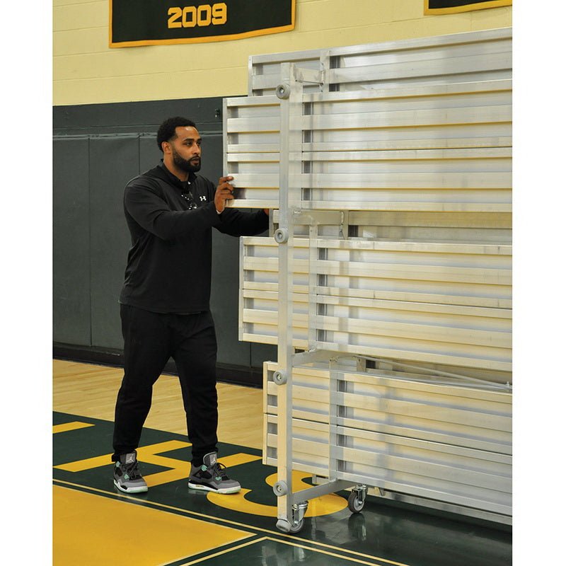 Jaypro Sports Bleacher - 2 Row - Tip & Roll, Double Foot Plank - 21' L (BLDP - 221TRG) - SchoolOutlet