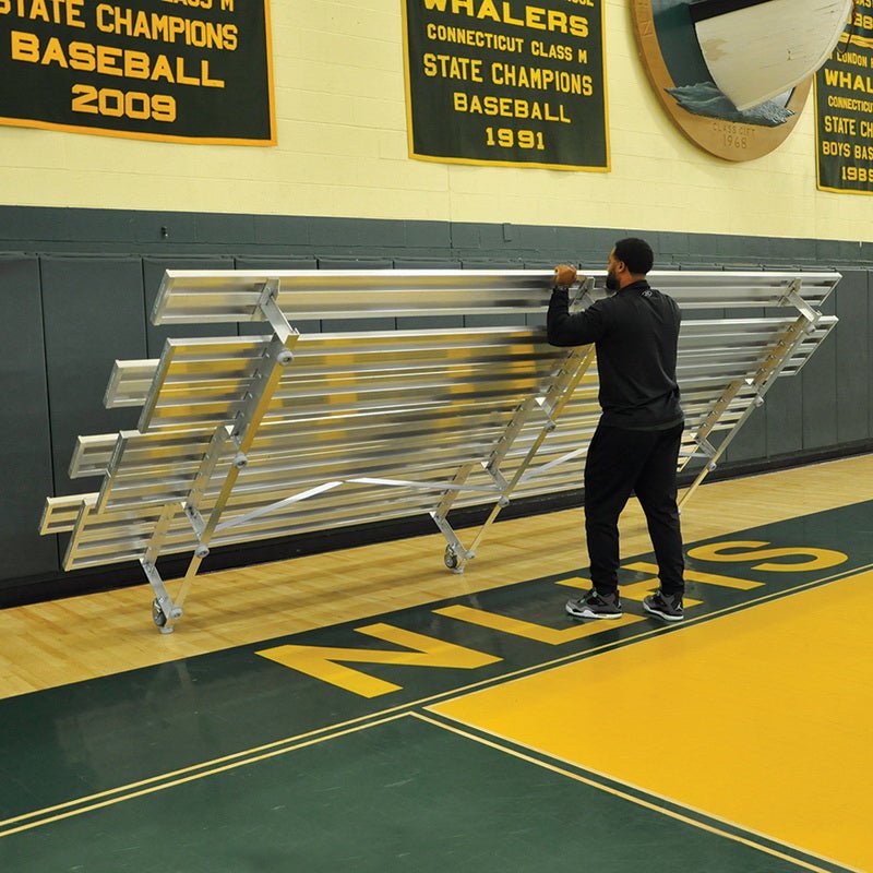 Jaypro Sports Bleacher - 2 Row - Tip & Roll, Double Foot Plank - 21' L (BLDP - 221TRG) - SchoolOutlet