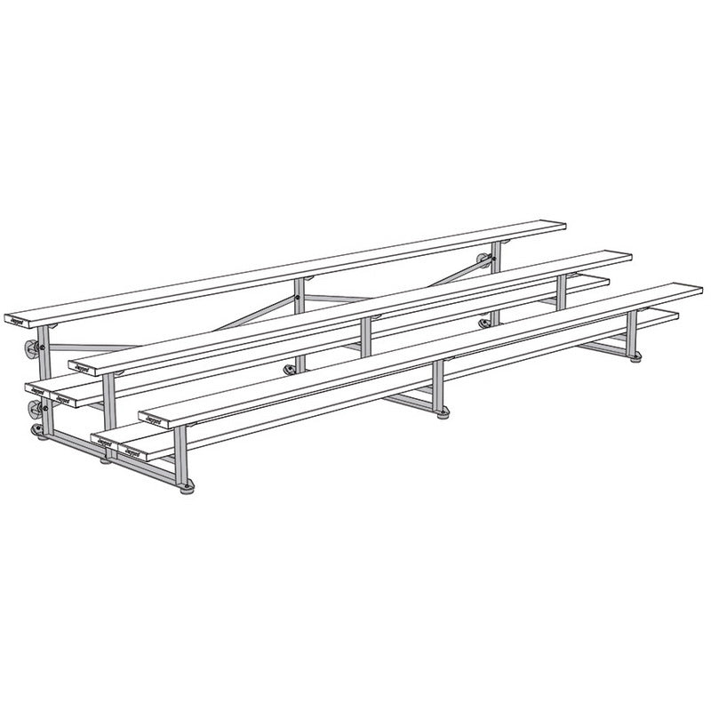 Jaypro Sports Bleacher - 3 Row - Tip & Roll, Double Foot Plank - 15' L (BLDP - 3TRG) - SchoolOutlet