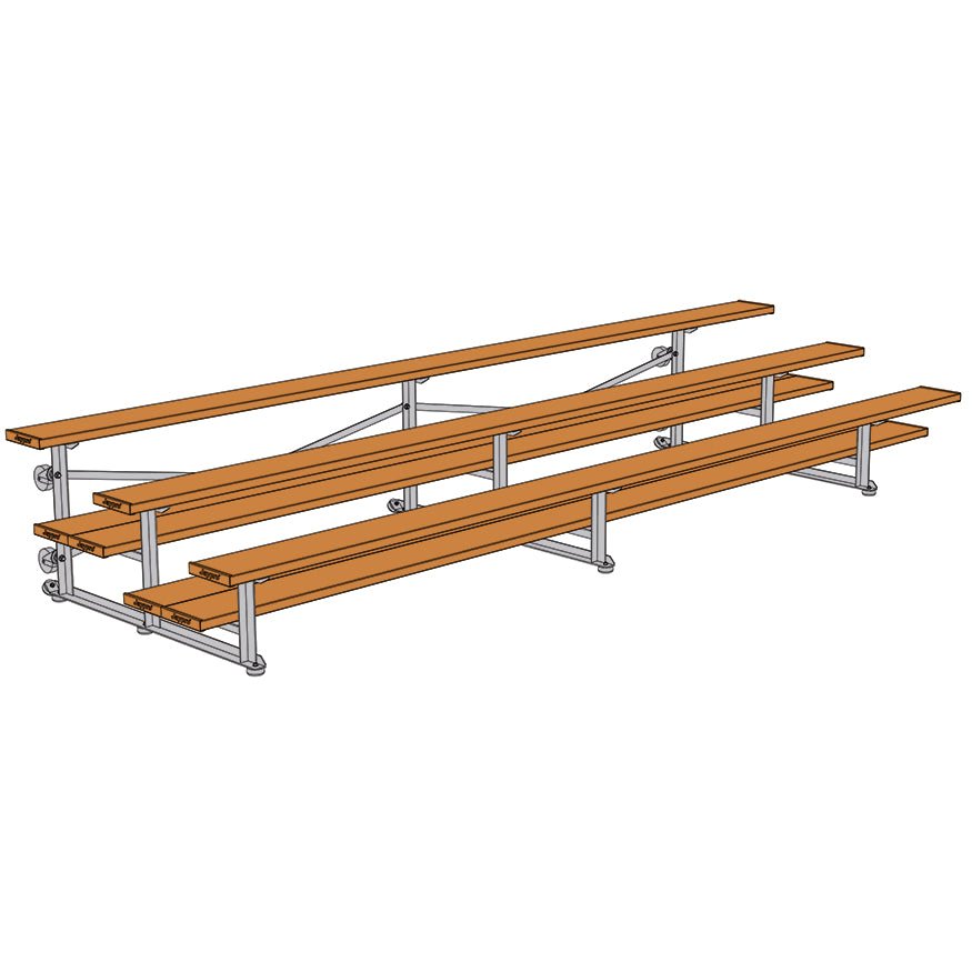 Jaypro Sports Bleacher - 3 Row - Tip & Roll, Double Foot Plank, Powder Coated - 15' L (BLDP - 3TRGPC) - SchoolOutlet