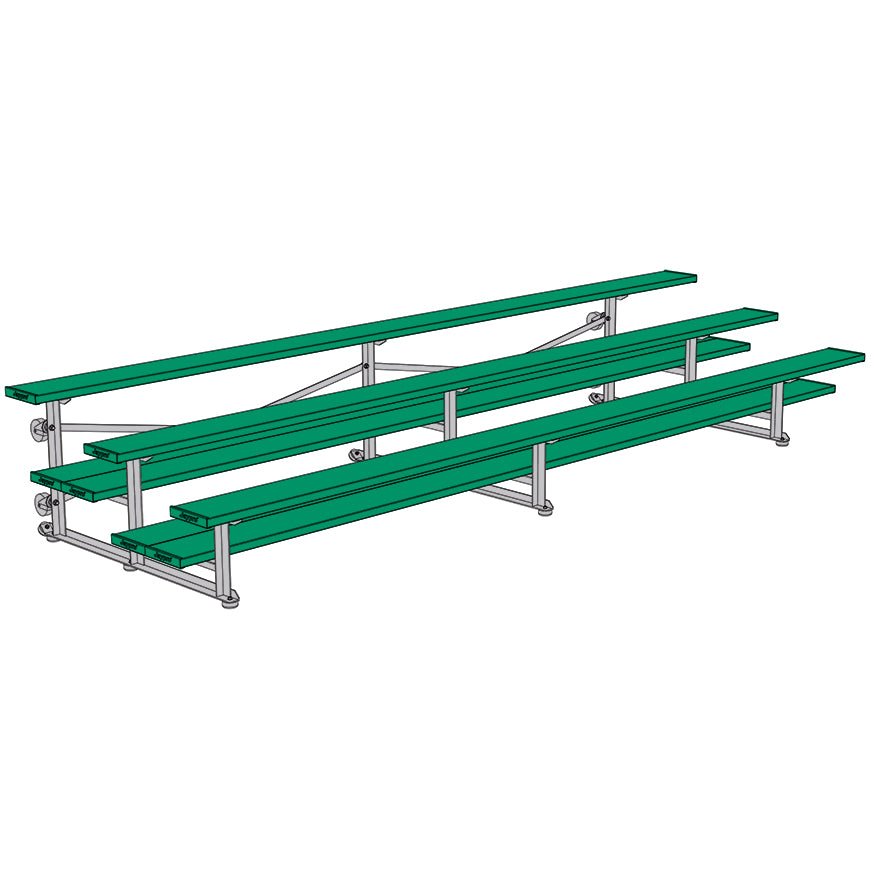 Jaypro Sports Bleacher - 3 Row - Tip & Roll, Double Foot Plank, Powder Coated - 15' L (BLDP - 3TRGPC) - SchoolOutlet